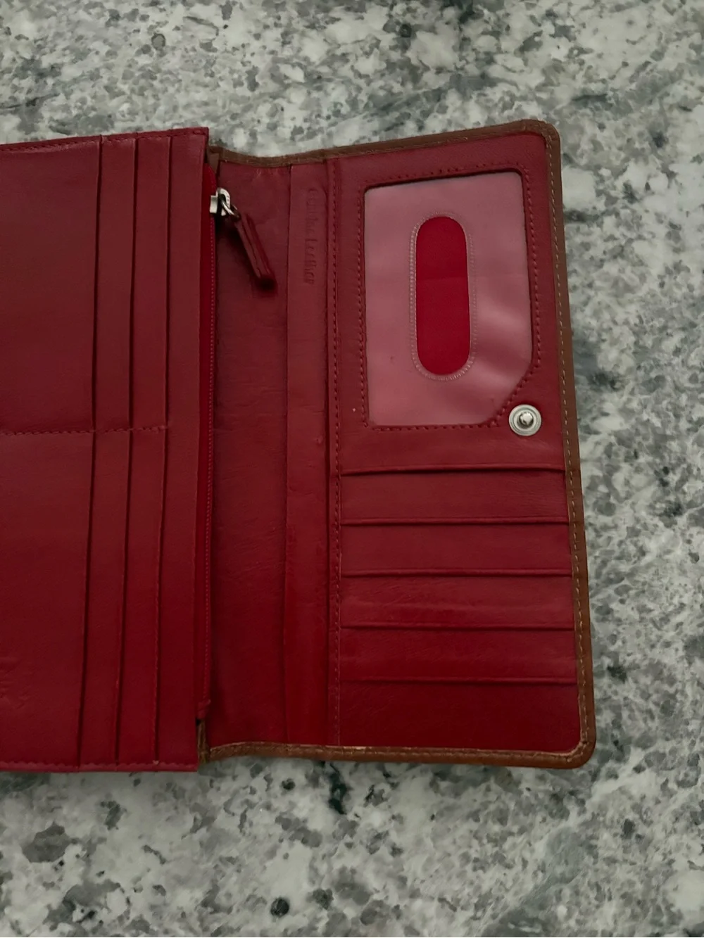 Tusk Bifold Caramel and Red Leather Wallet